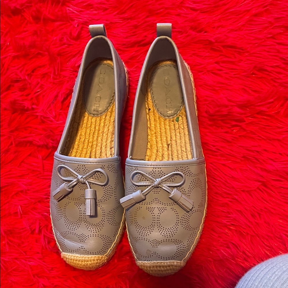 Coach Taupe Espadrille Flats with Bow Detail